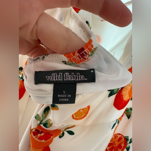 Wild Fable White Orange Floral Mini Dress | Tie Strap Summer Vacation Size L - Picture 10 of 11